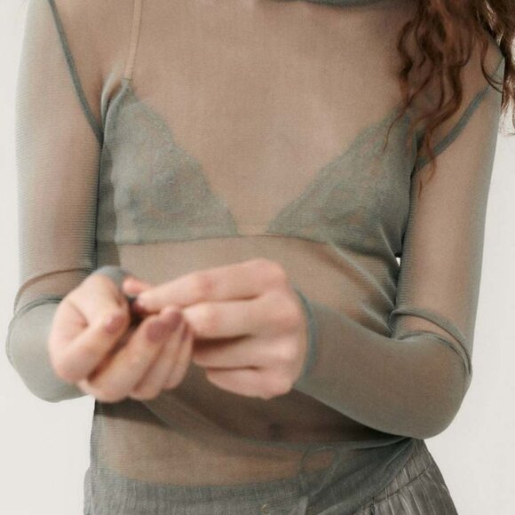 NWT Silk Laundry Mesh longsleeve top- Moon - Picture 2 of 9